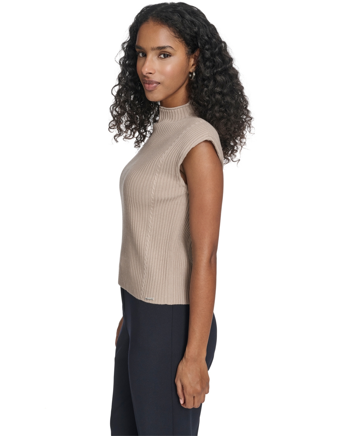 Calvin Klein Women's Mock Neck Cap Sleeve Sweater