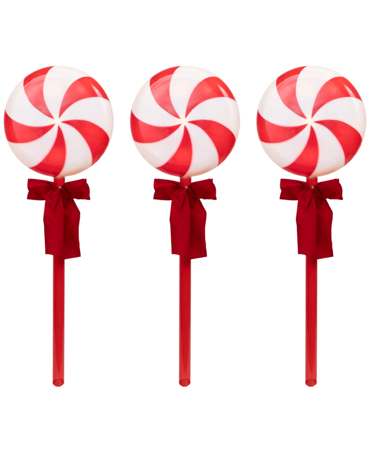 Northlight Lighted Peppermint Candy Christmas Outdoor Pathway Markers, Set Of 3 In Red