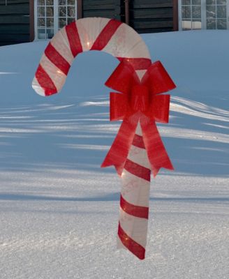 8" Pre-Lit Striped Candy Cane with Bow Christmas Outdoor Commercial Decoration