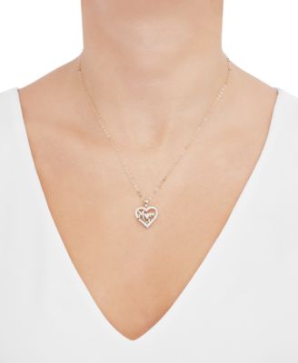 White Cubic Zirconia MOM Heart Pendant Necklace (1 ct. t.w.) in 10k Yellow Gold