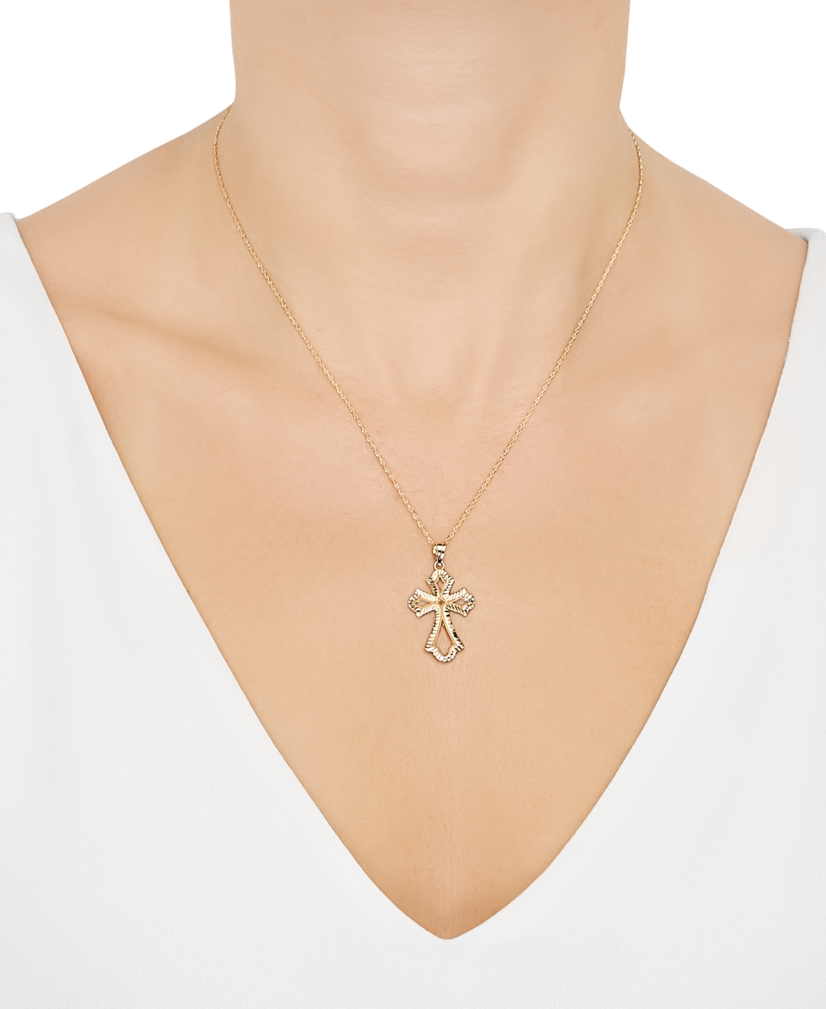 Macy's Polished Cross Pendant Necklace In 10k Yellow Gold In Gold