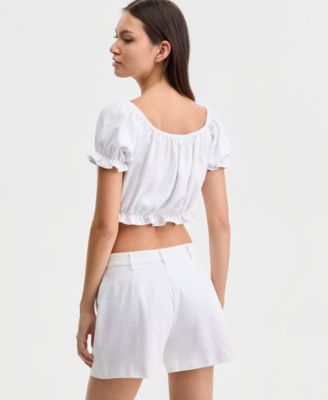 Women's Issa  Linen Cropped Ruffled-Edge Top