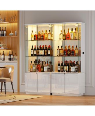 71" LED Glass Wine Cabinet with Lockable Doors
