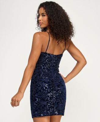 Junior's Sequin Detail Sweetheart Neck Dress