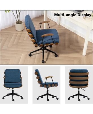 35.83"H Modern 360 Swivel Office Chair, Solid Wood Task Chair with Adjustable Height and Bent Wood