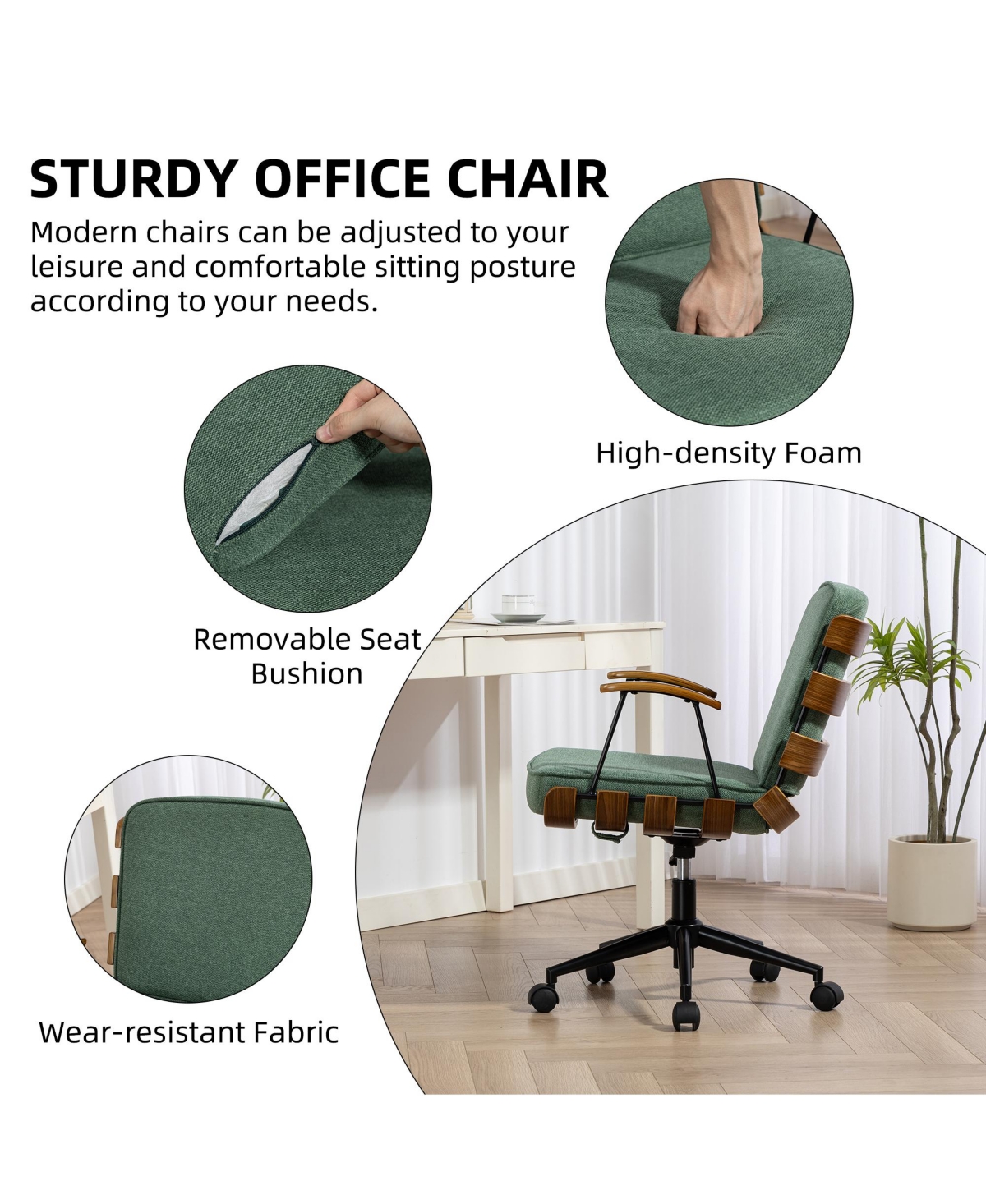 Dyhome Kitchen Dining Room Chairs, Boucle Dining Chairs Set of 2, Mid Century Modern Dining Chairs, Tufted Upholstered Chairs for Dining Room, Green K