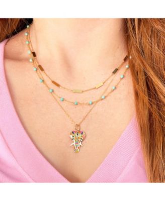 Multicolored Kaleidoscope Enamel Elephant Charm 14K Gold