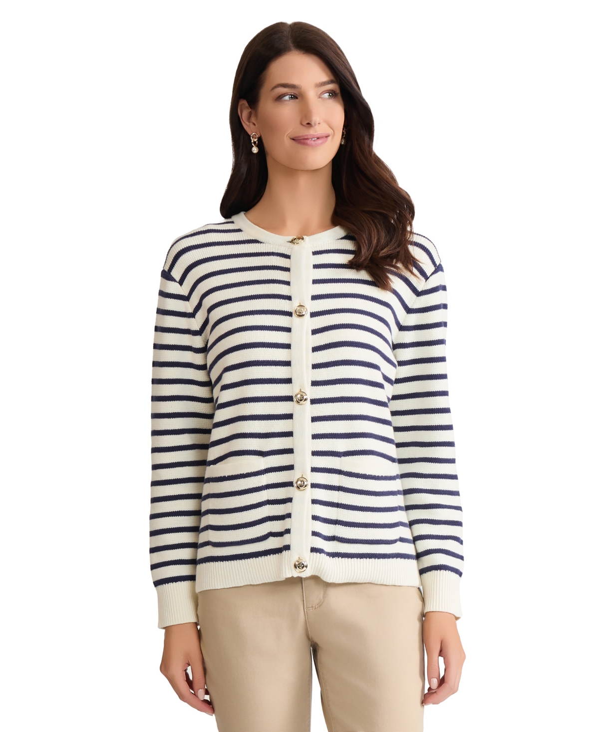 Jones New York Petite Button Front Long-Sleeve Cardigan Sweater