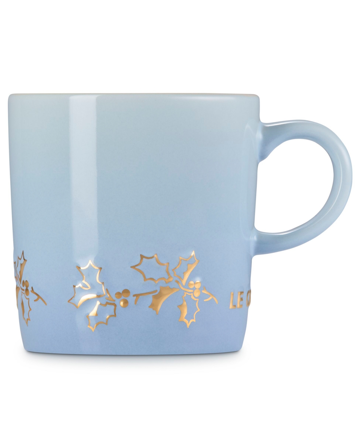 Le Creuset Stoneware Holly Collection 12 Oz. Gold Applique London Mug In Blue