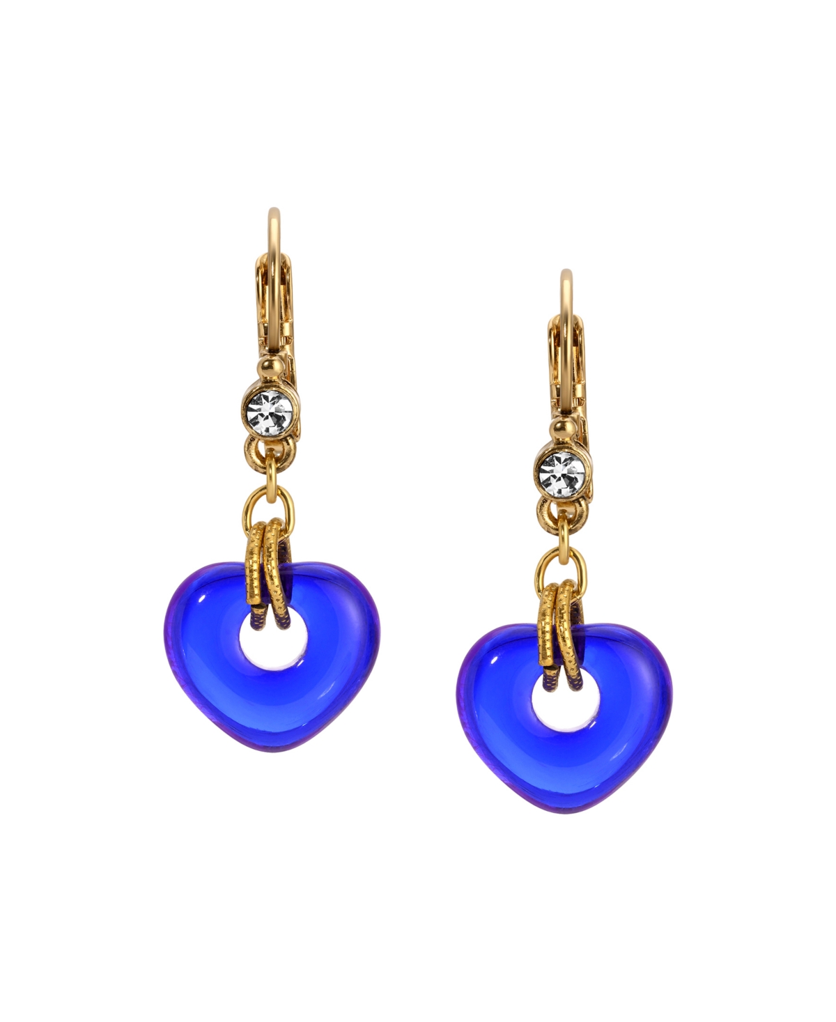 2028 Gold Tone Blue Glass Heart Drop Earrings In Blue