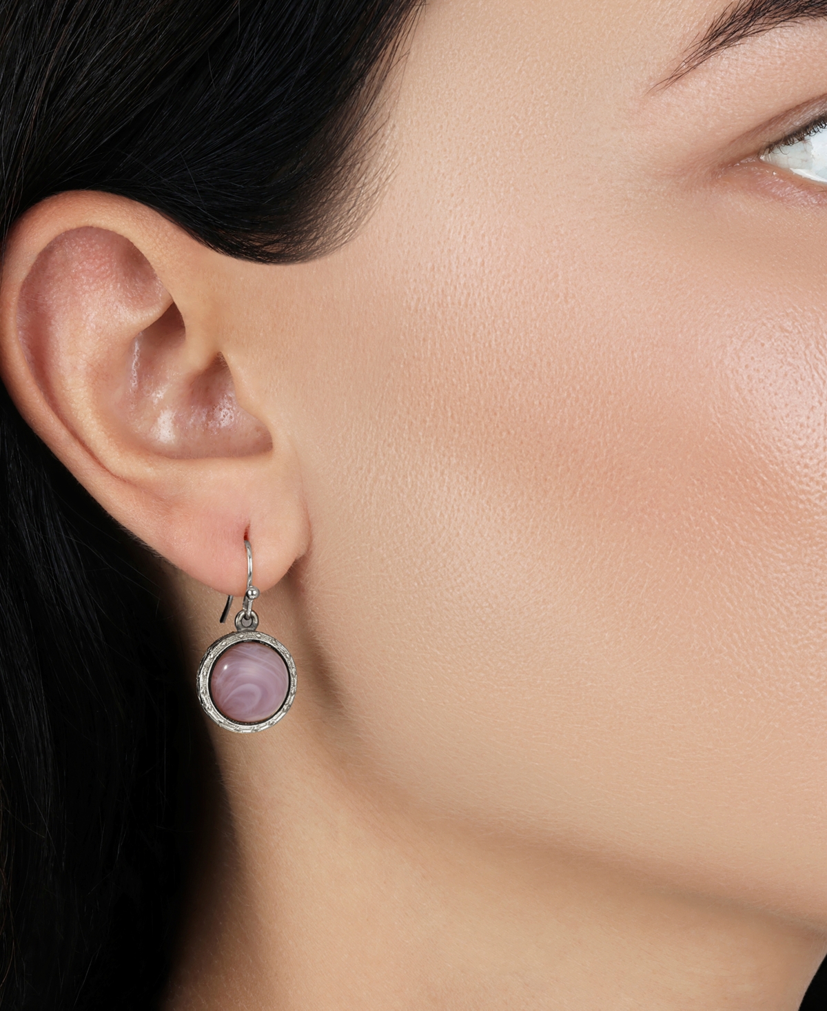 2028 Round Color Stone Wire Earrings In Purple