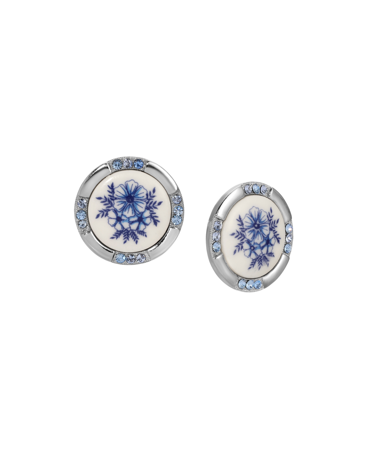 2028 Round Blue Floral Crystal Stud Earrings In Blue