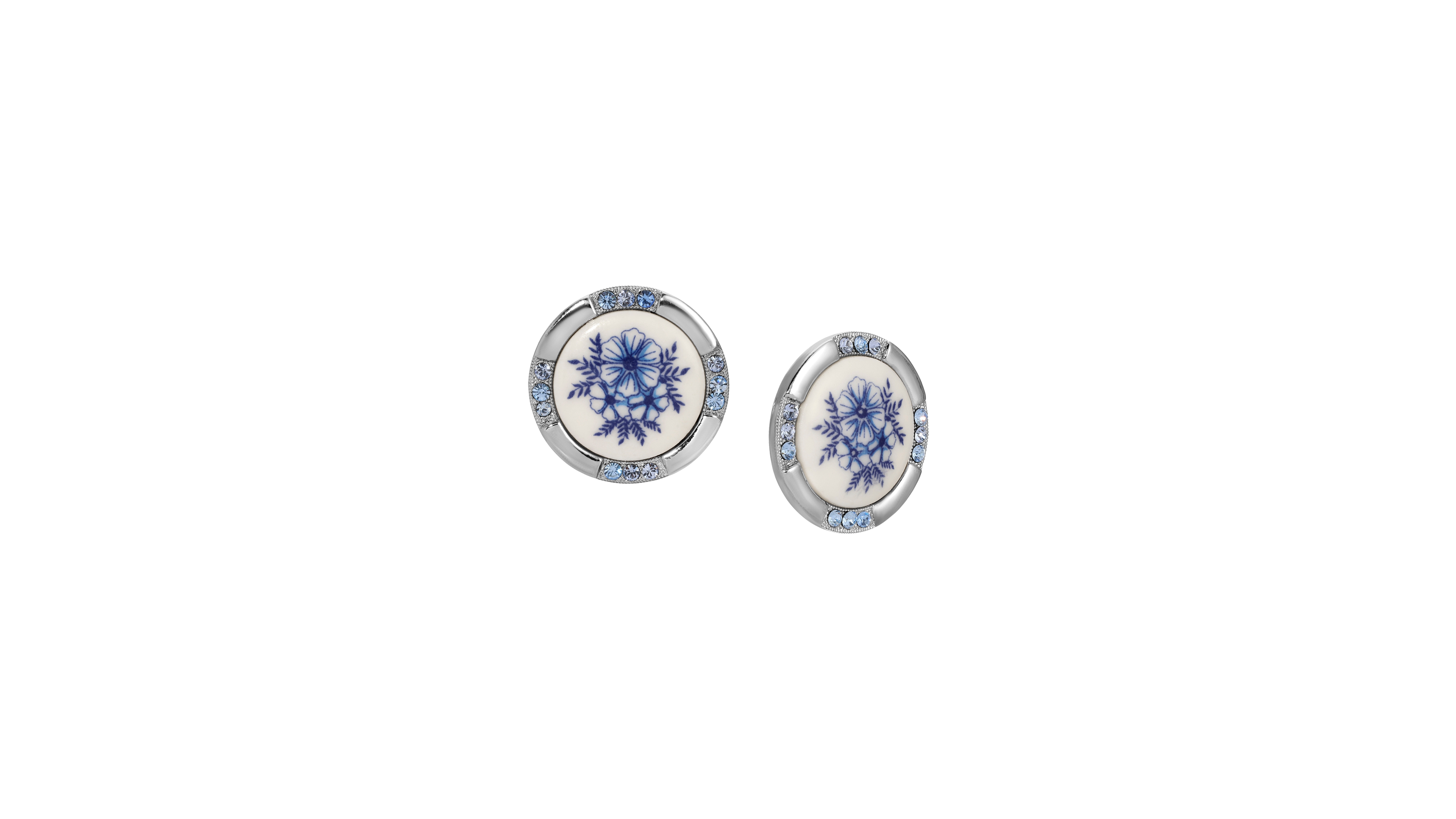 2028 Round Blue Floral Crystal Stud Earrings