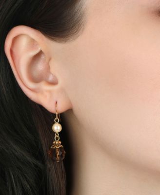 Faux Cultivated Pearl  Topaz Double Drop Earrings