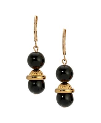Jet Gold Bead Drop Lever Back Earrings