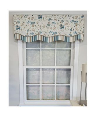 Sandra Glory Window Treatment 100% Cotton Stripe with Gimp Trim Luxurious Lining Valance 50"x15", Blue