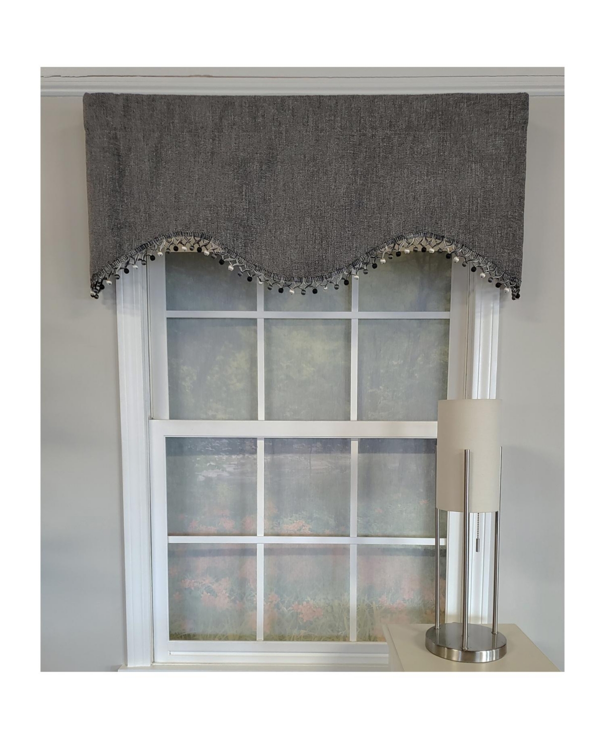 Rlf Home 3" Rod Pocket High Quality Fabric Jasper Cornice Valance with Tassel Trim for Windows 50" x 17" Charcoal