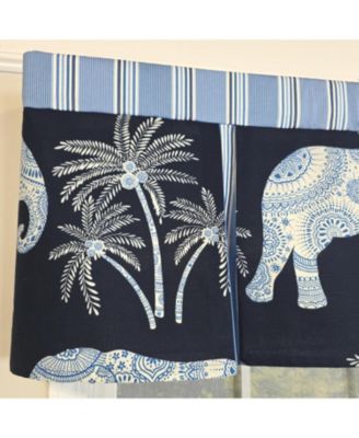 100% Cotton White Elephant Pleated  Unlined Windows Rod Pocket Valance 50" x 17"  Blue