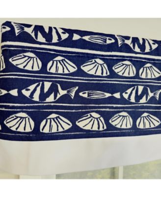 She Shells Banded Valance Collection - 100% Cotton with Ivory Lining 50" x 16"  Navy