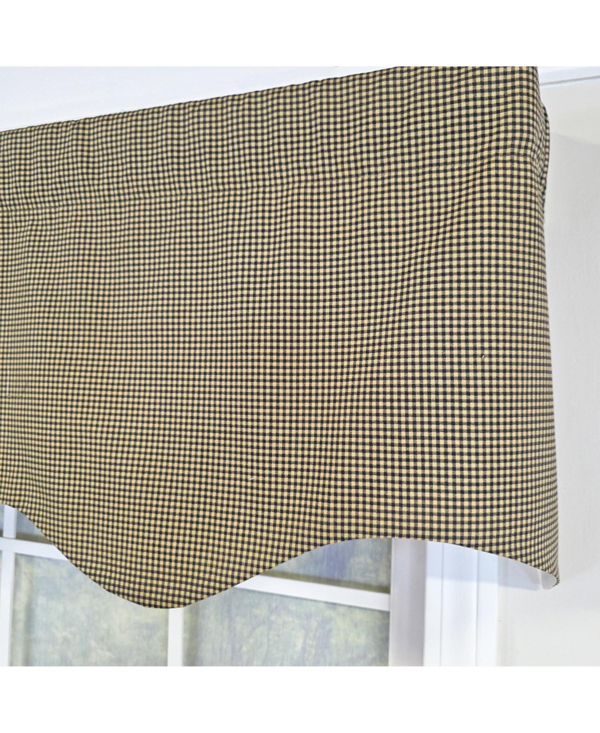 Rlf Home 100% Cotton Pin Check Regal Fully lined Windows Rod Pocket Valance 50" x 17" Black