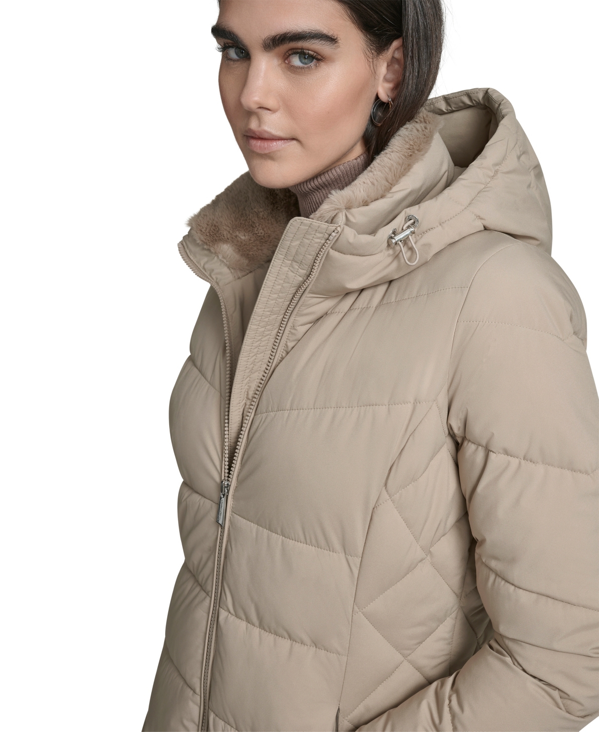 Calvin Klein Women's Collar Hooded Puffer Coat In Neutral