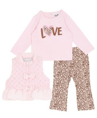 Rare Editions - Baby Girls 3-Piece Puffer Vest, Top and Leggings Set