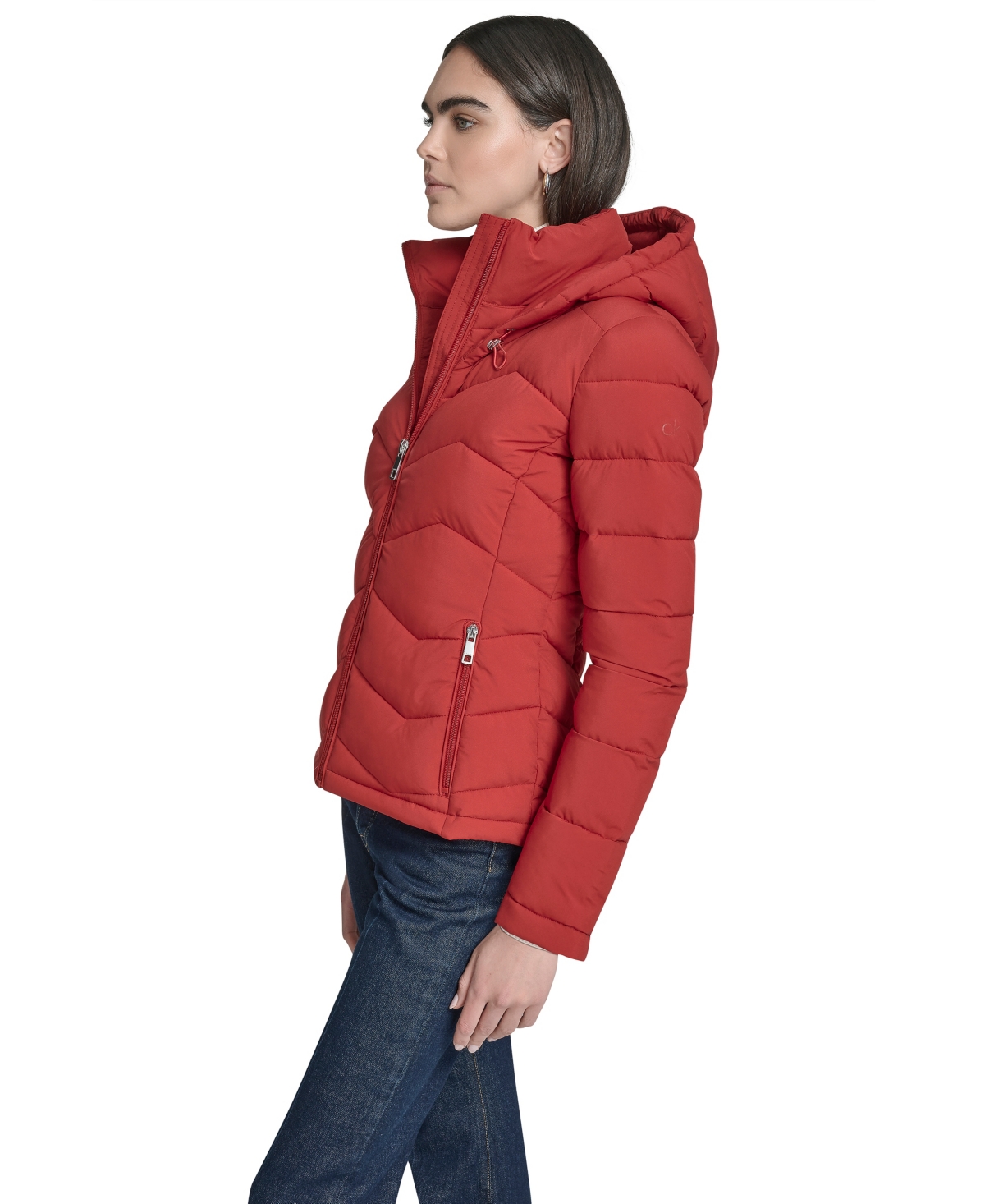 Calvin Klein Women's Short Zip-up Hooded Puffer Jacket In Red