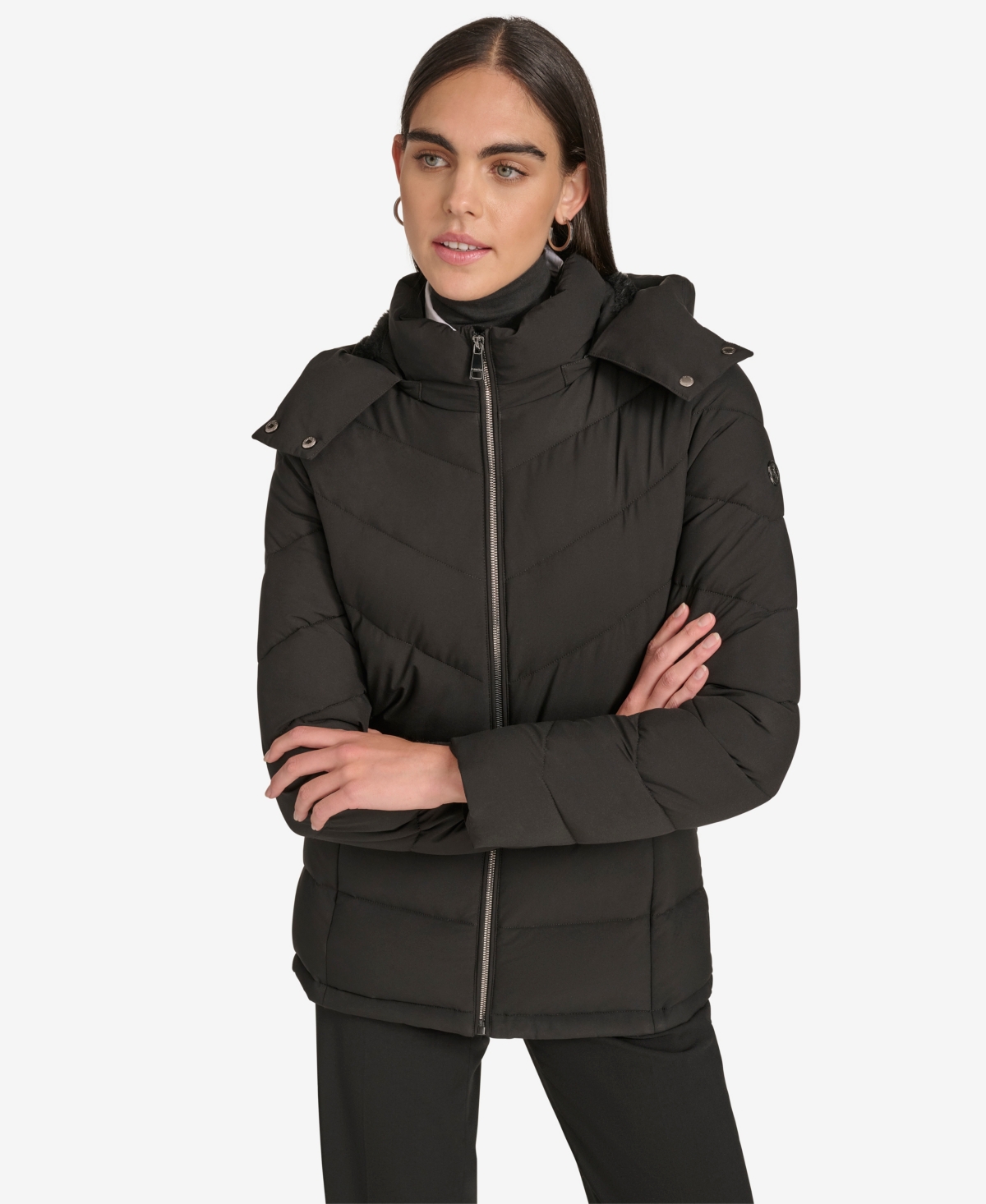 Calvin Klein Women's Short Zip Front Puffer Jacket In Black