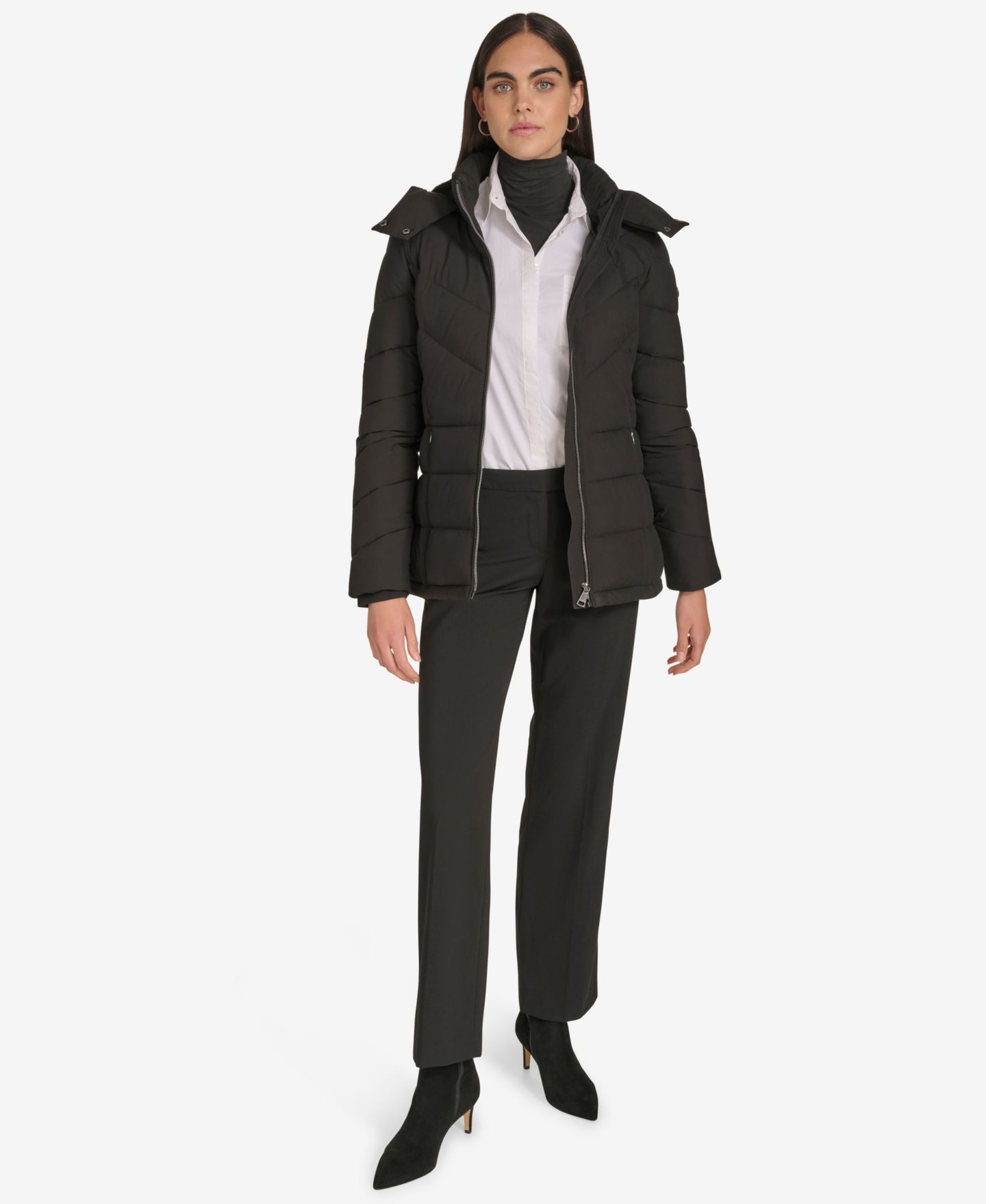 Женская куртка Calvin Klein Short Zip Front Puffer, цвет: Эбеновый — фото 3