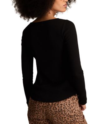 Women's Lace-Yoke Long-Sleeve Henley Top