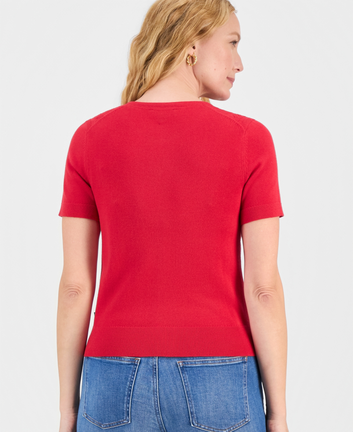 Nautica Jeans Women's Bow Cable-Knit Short-Sleeve Sweater