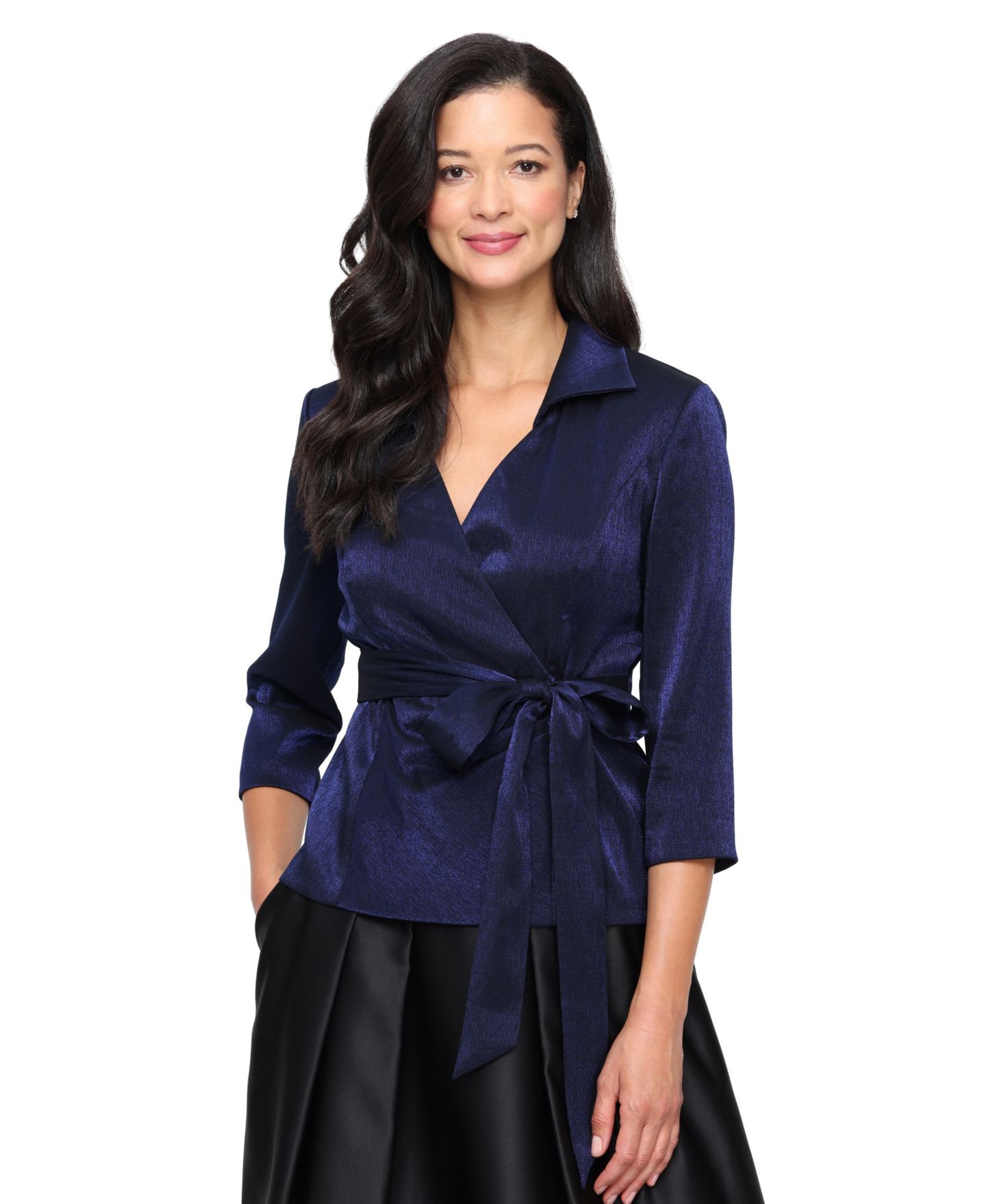 Женский топ Alex Evenings V-Neck Shimmer, цвет: Тёмный королевский синий — фото 1
