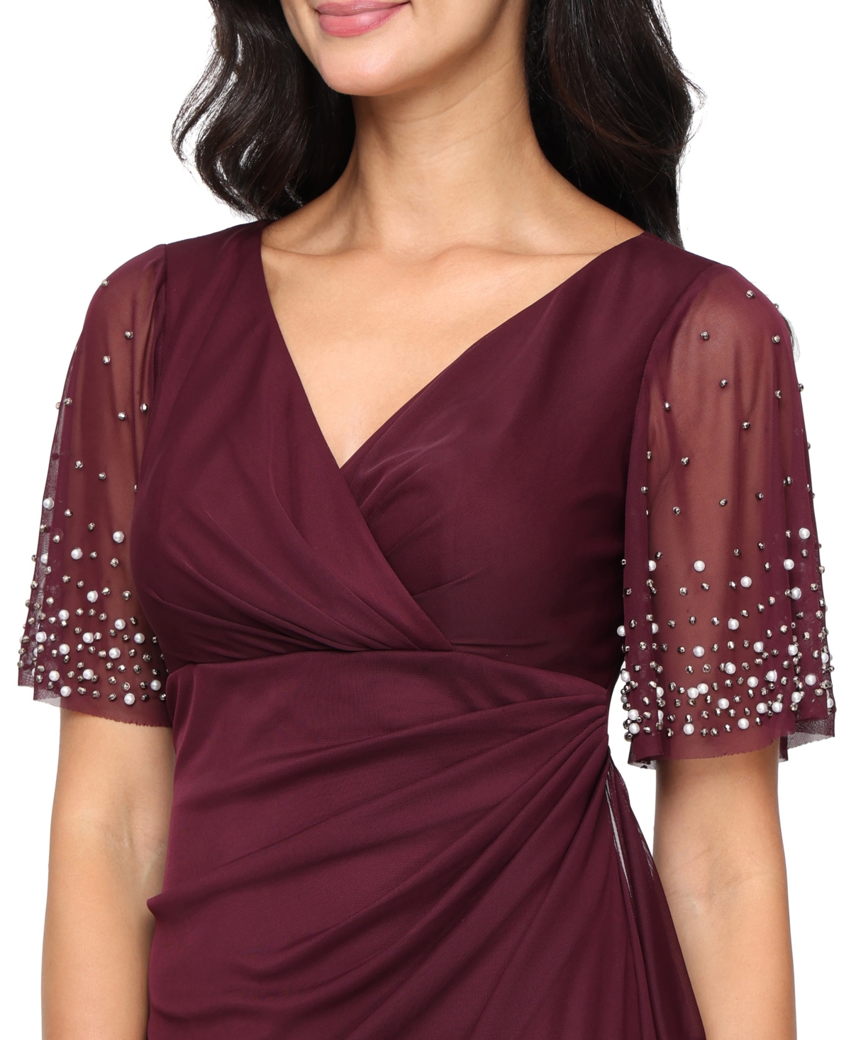 Alex Evenings Women's Embellished Flutter Sleeve Long Dress