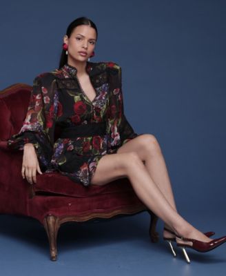 Women's Floral Lace-Trim Chiffon Dress