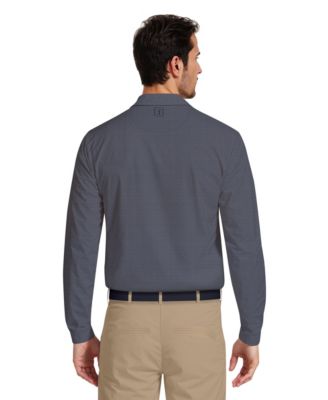 Men's Houndstooth Pattern Long-Sleeve Golf Polo Shirt