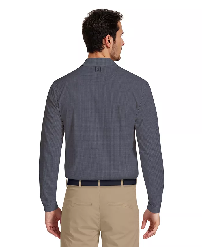 Men's Houndstooth Pattern Long-Sleeve Golf Polo Shirt - thumbnail 4