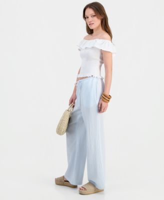 Juniors' Cotton Gauze Drawstring Beach Pants
