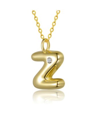 Kids 14k Gold Plated Cubic Zirconia Bubble Initial Necklace