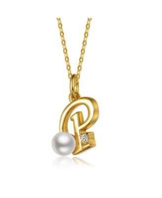 Kids/Teens Personalized 14K Gold Plated Initial Pearl Pendant Necklace