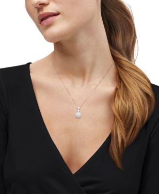 White Ming Cultivated Pearl (11-12mm) and Lab Grown Diamond Pendant Necklace (1/2 ct. t.w.) in 10k Yellow Gold