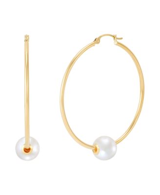 Polished Ming Cultivated Pearl Hoop Earrings (8-9mm) in 10k Yellow Gold