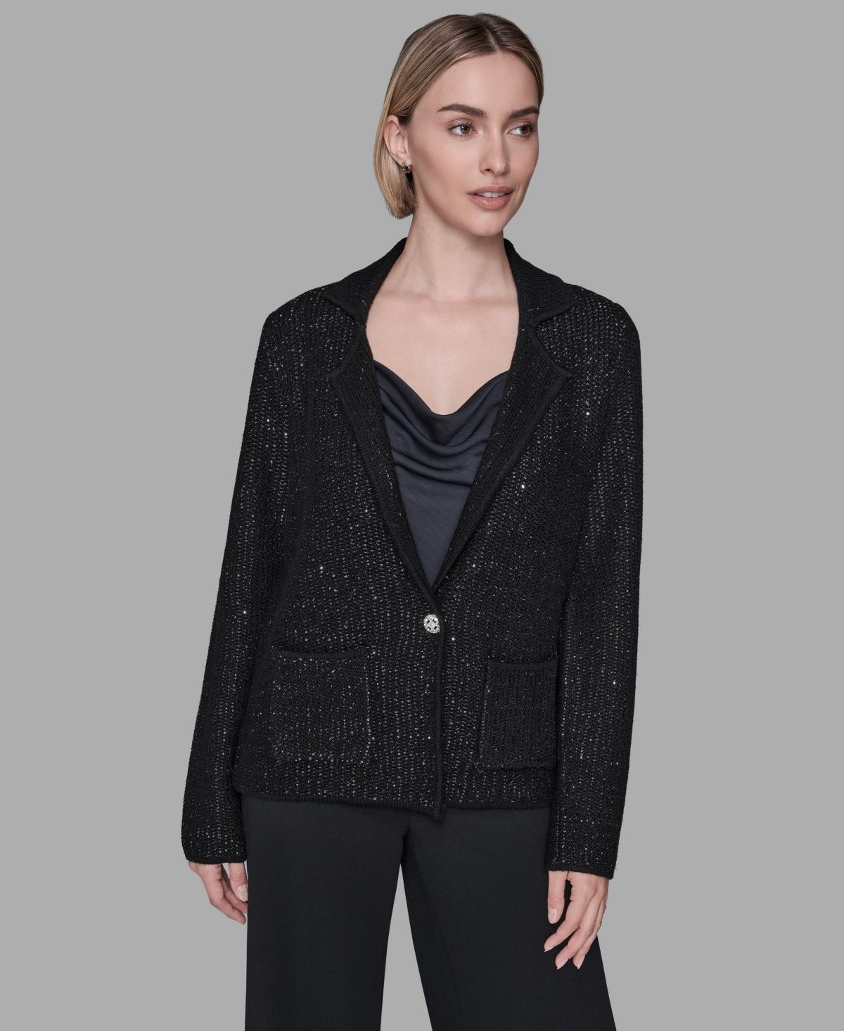 Karl Lagerfeld Paris Women's Sequined Knit Long-Sleeve Jacket