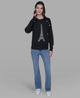 Women's Eiffel Tower Print Crewneck Sweater