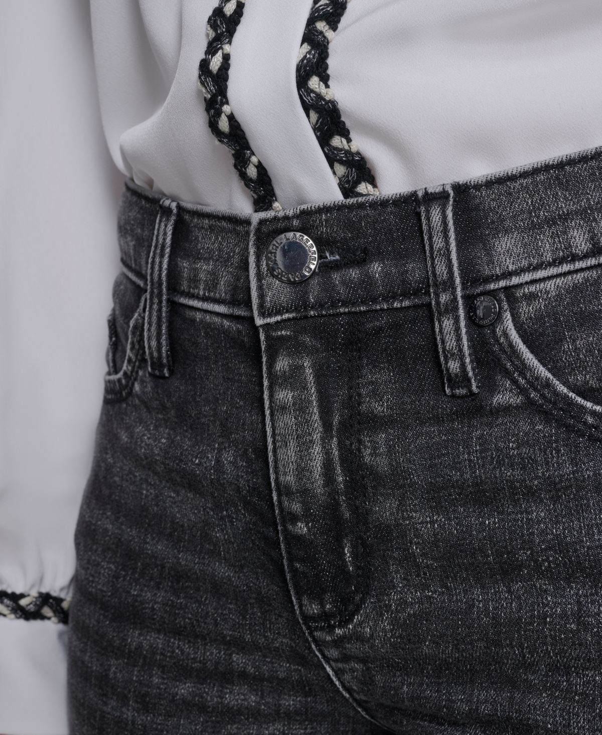 Karl Lagerfeld Women's Rhinestone-stripe Straight-leg Jeans In Gray