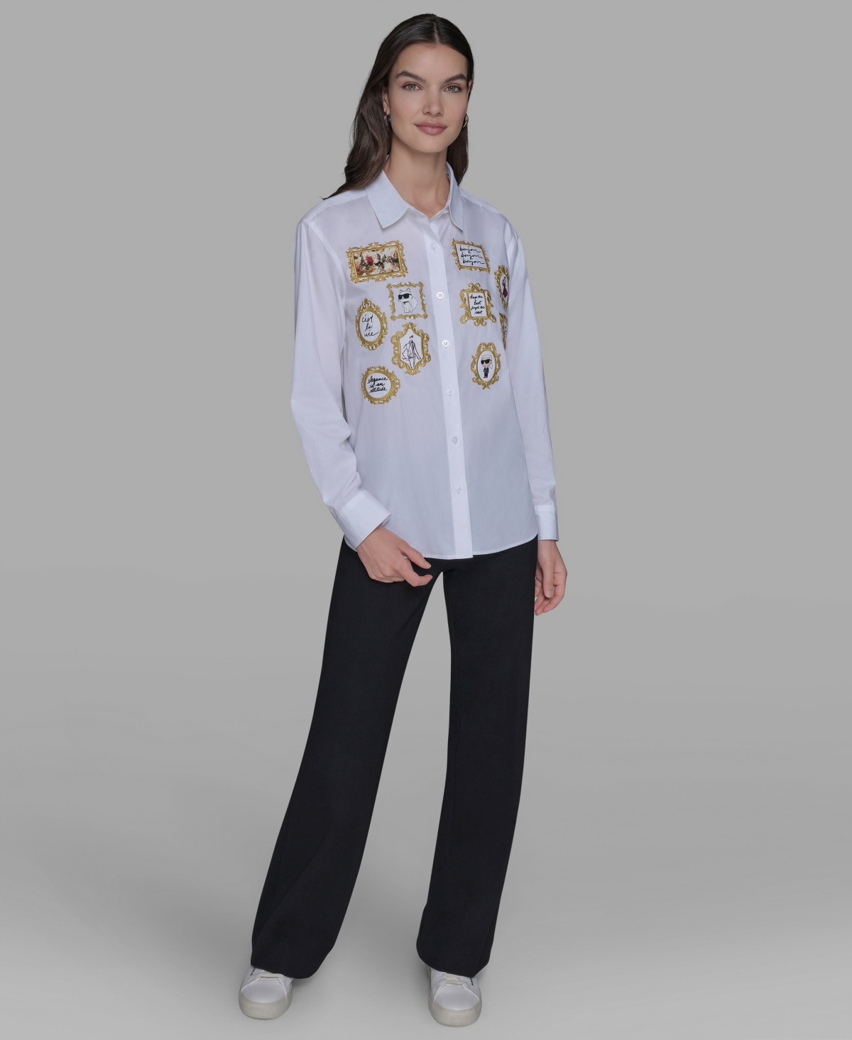 Karl Lagerfeld Women's Portrait Button Down Top In White