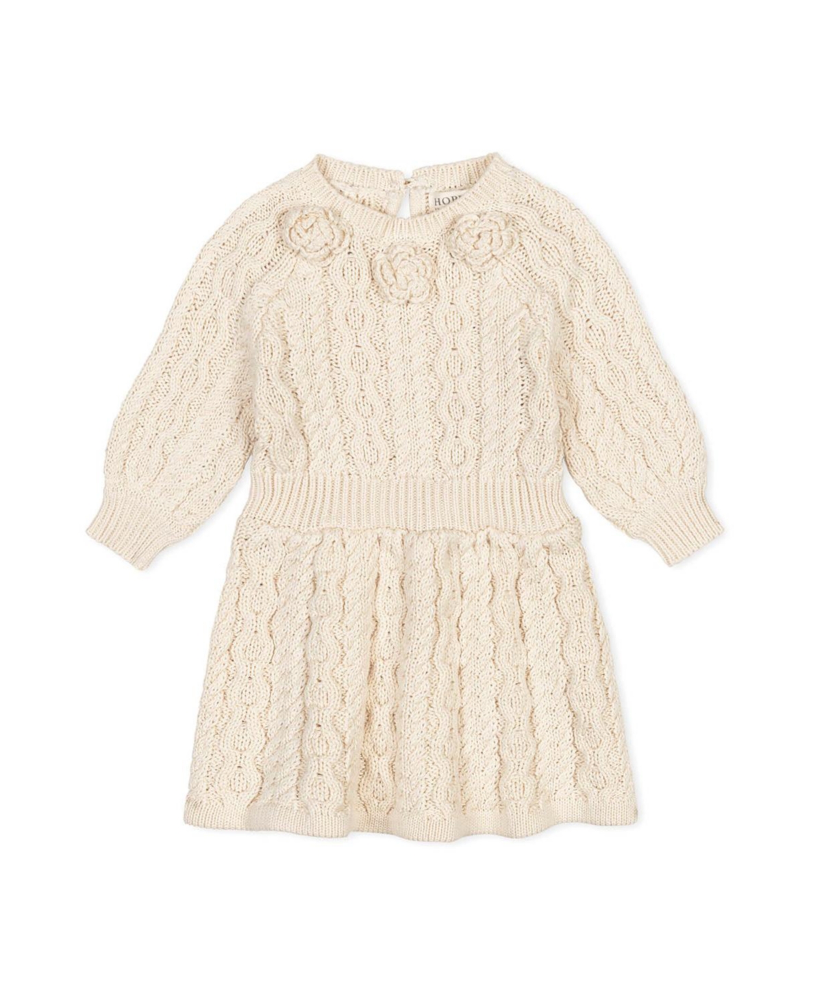 Hope & Henry Baby Girls Organic Rosette Detail Cable Knit Sweater Dress