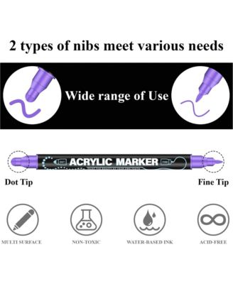 24 Colors Acrylic Markers Set, Dual Tip Fine & Dot Point Acrylic Paint Pens for Rocks, Wood, Canvas, Stone and Drawing & Art Supplies