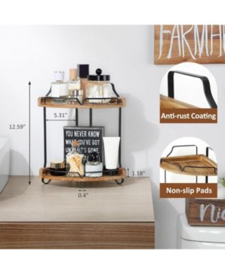 2 Tier Bathroom Countertop Organizer - Wood Corner Bathroom Counter Storage for Makeup & Skincare, Makeup Organization for Vanity