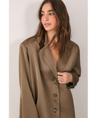 Women's Satin Pleated Oversized Blazer