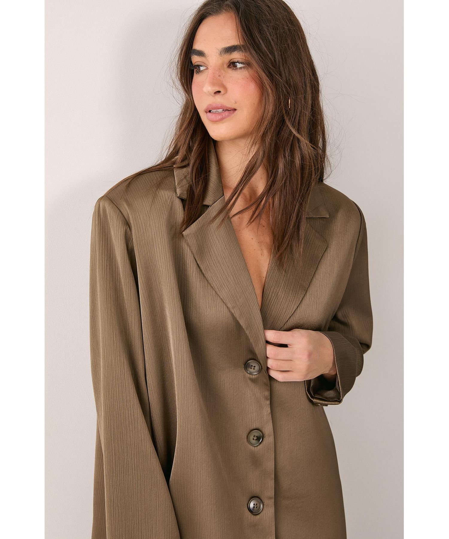 Women's Satin Pleated Oversized Blazer
